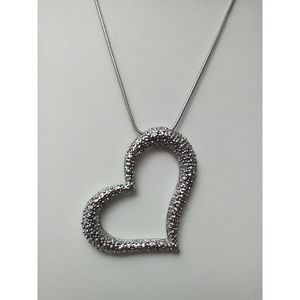 Slanted Heart Textured Silver Tone on Snake Chain 21.5"